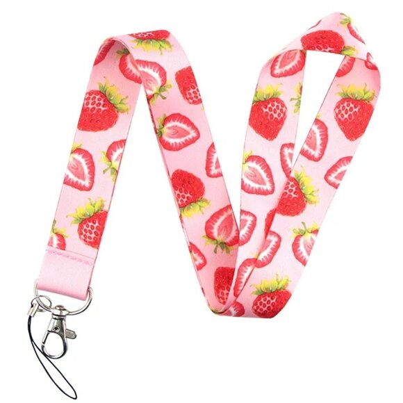 Strawberry Print Lanyard – Cute Fruit Pattern ID Badge Holder - Picture 1 of 1